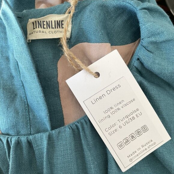 Linen Line Natural Clothing Puff Sleeve Cut-out Maxi Dress Cottagecore US 6 - Picture 8 of 10